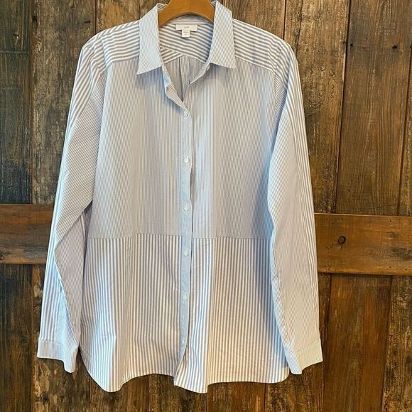 J. Jill Sz L Tall Blue White Pin Striped Casual Cotton Lightweight Tunic - Picture 4 of 10